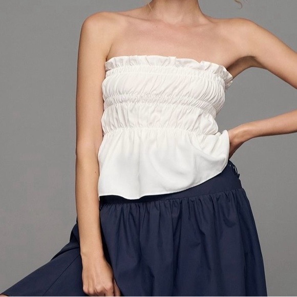 Anthropologie Mare Mare Smocked Linen Tube Top White Size Xl Bridal Bachelorette